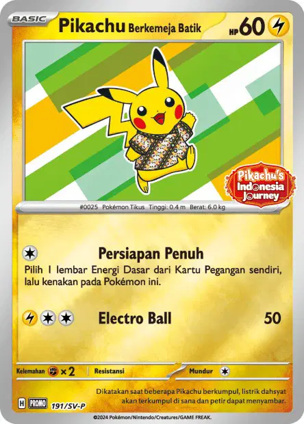 Pikachu Berkemeja Batik (Pikachu wearing a Batik shirt) 191/SV-P 卡牌